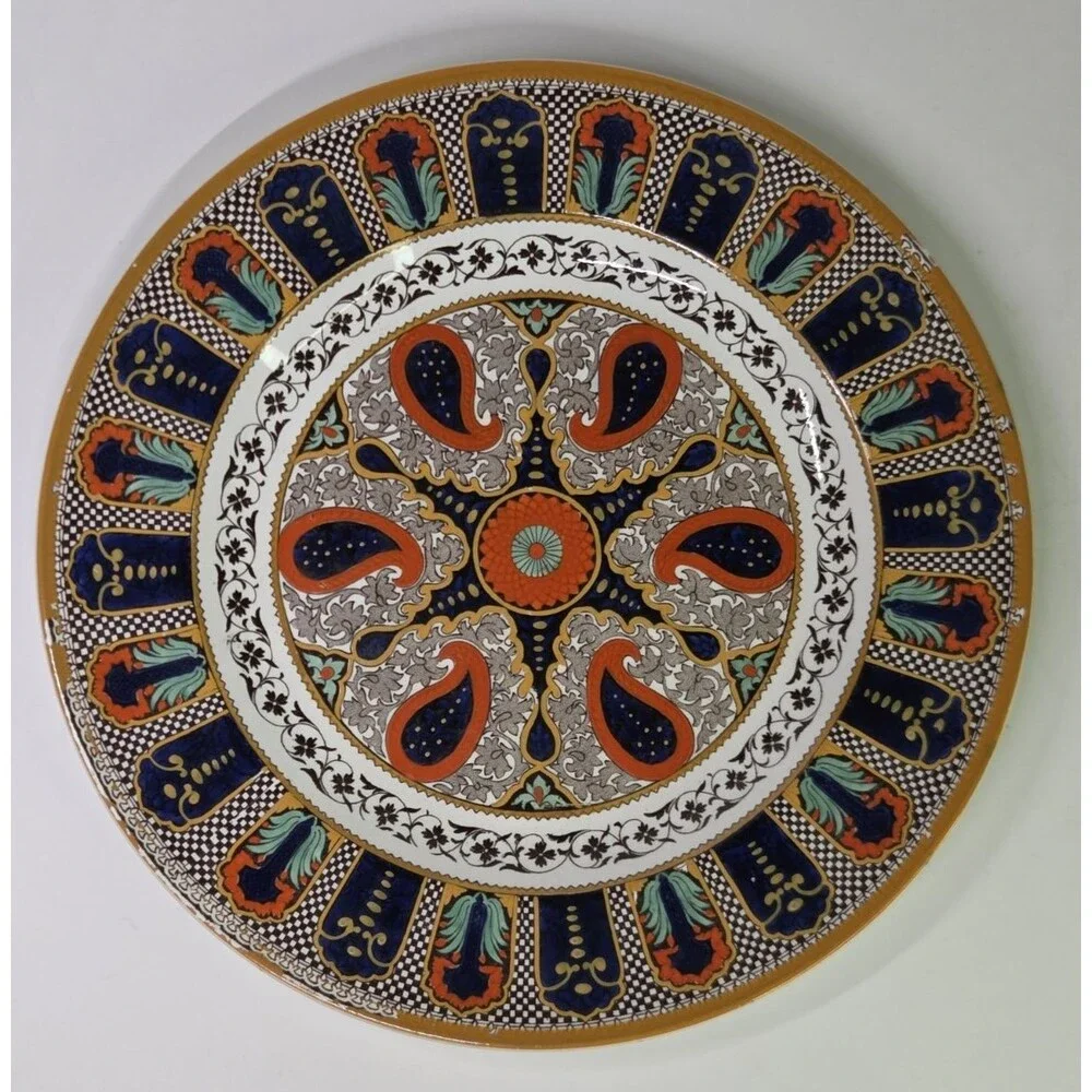 Antique Wedgwood Indian Plate Orange Hand Painted 10.5